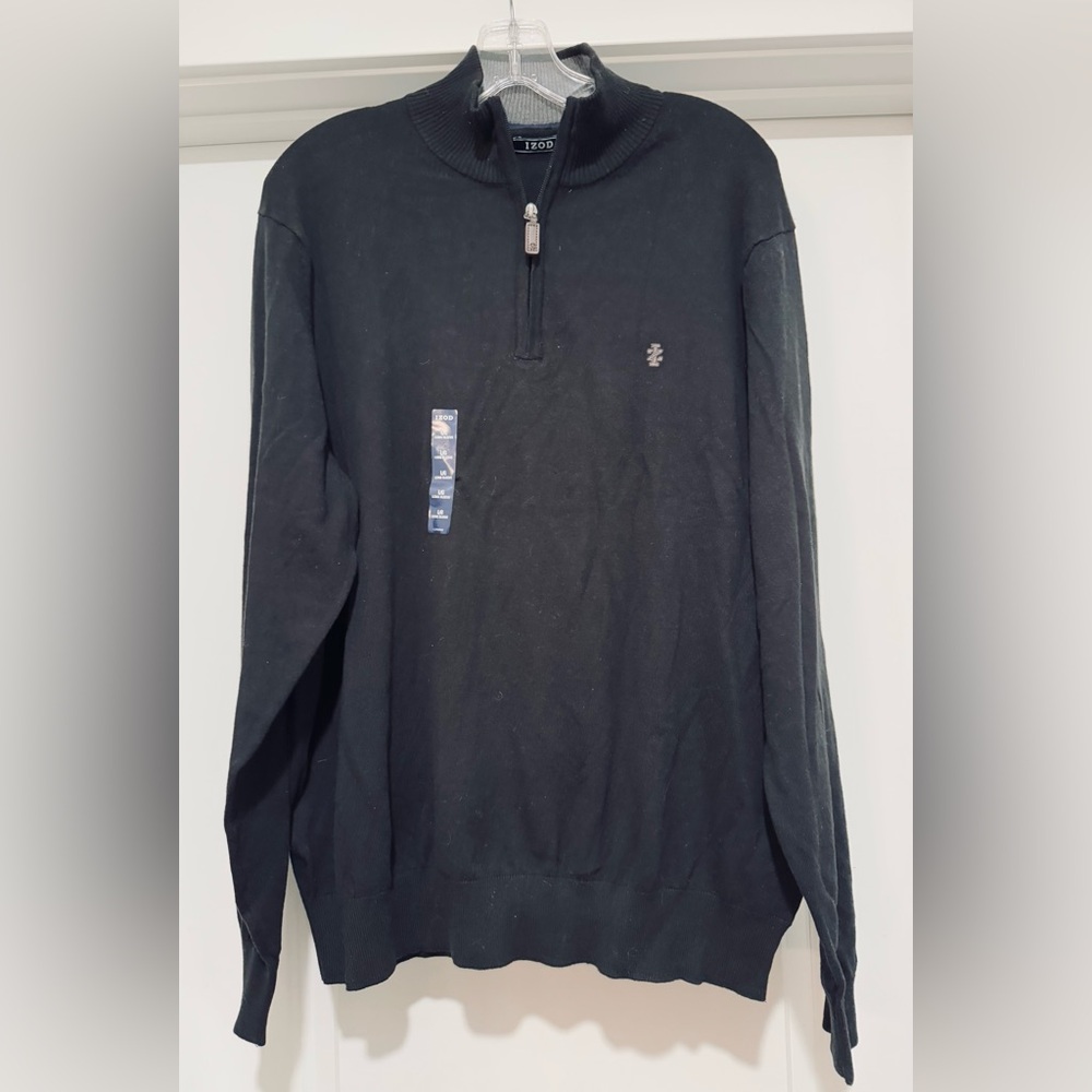 NWT Izod Men's Black Zip-Up Lightweight Sweater Size‎ L
